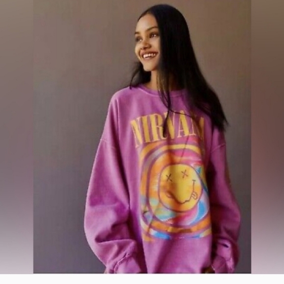 Urban Outfitters Overdyed Pink Nirvana Oversized Baggy Comfy Grunge Sweatshirt - Picture 11 of 11
